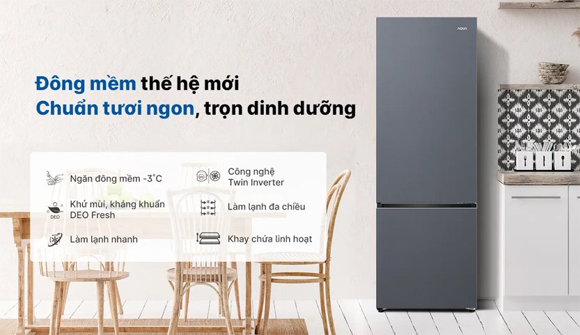 [2024] Tủ lạnh Aqua 2 cánh inverter 324 lít AQR-B390MA(SLB)