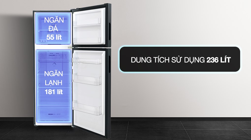 [2024] Tủ lạnh Aqua 2 cánh inverter 236 lít AQR-T260FA(FB)