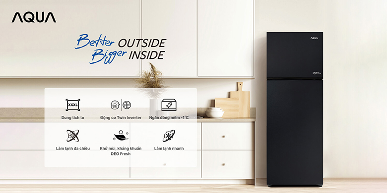 Tủ lạnh 2 cánh Aqua Inverter 357 lít AQR-T376FA (FB) giá rẻ