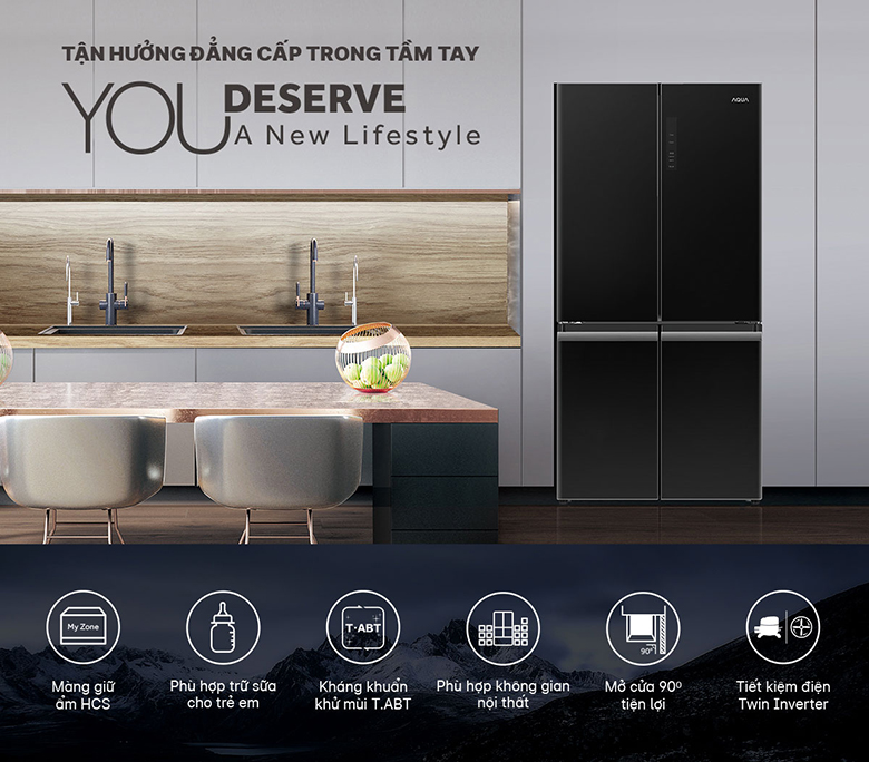 Tủ lạnh 4 cánh Aqua inverter 549 lít AQR-IG636FM(GB) giá tốt