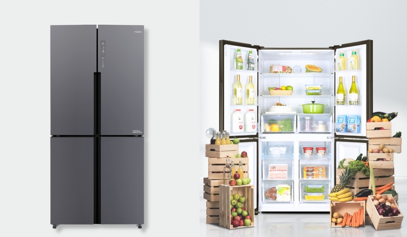 Tủ lạnh 4 cánh Aqua inverter 456 lít AQR-M530EM(SLB) 2023