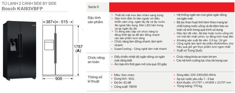Tủ lạnh Side by Side Bosch 562 lít series 6 KAI93VBFP
