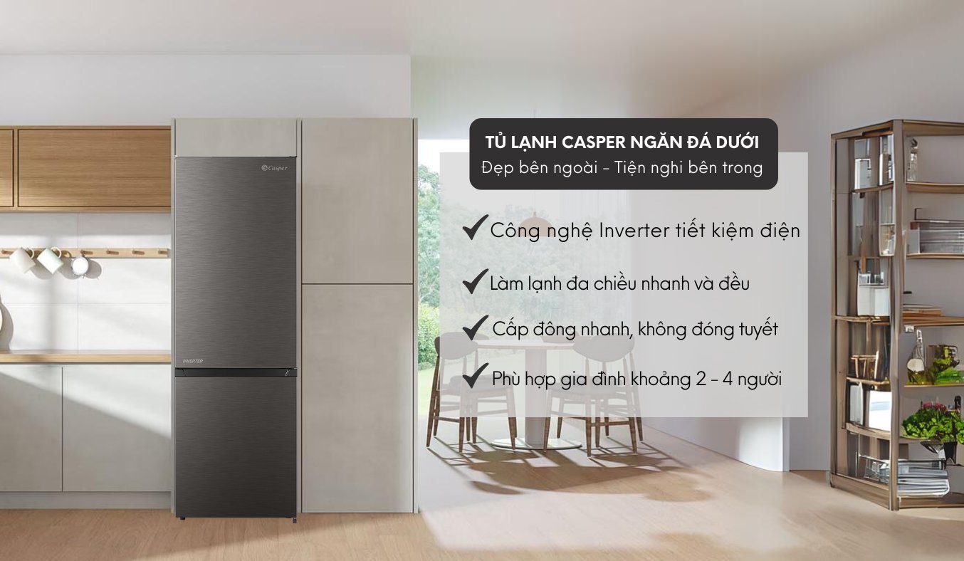 Tủ lạnh Casper 2 cánh inverter 300 lít RB-320VT