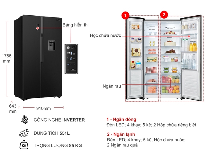 Tủ lạnh SBS Casper Inverter 551 lít RS-575VBW 2 cánh