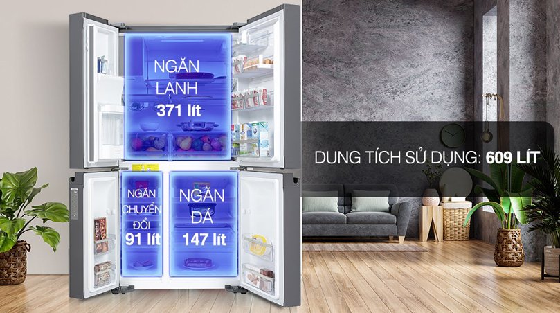 Tủ lạnh 4 cánh Electrolux inverter 680 lít EQE6879A-B model 2022