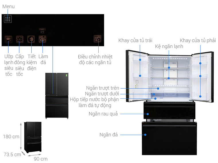 Tủ lạnh Mitsubishi Inverter 555 lít MR-LX68EM-GBK-V 4 cánh