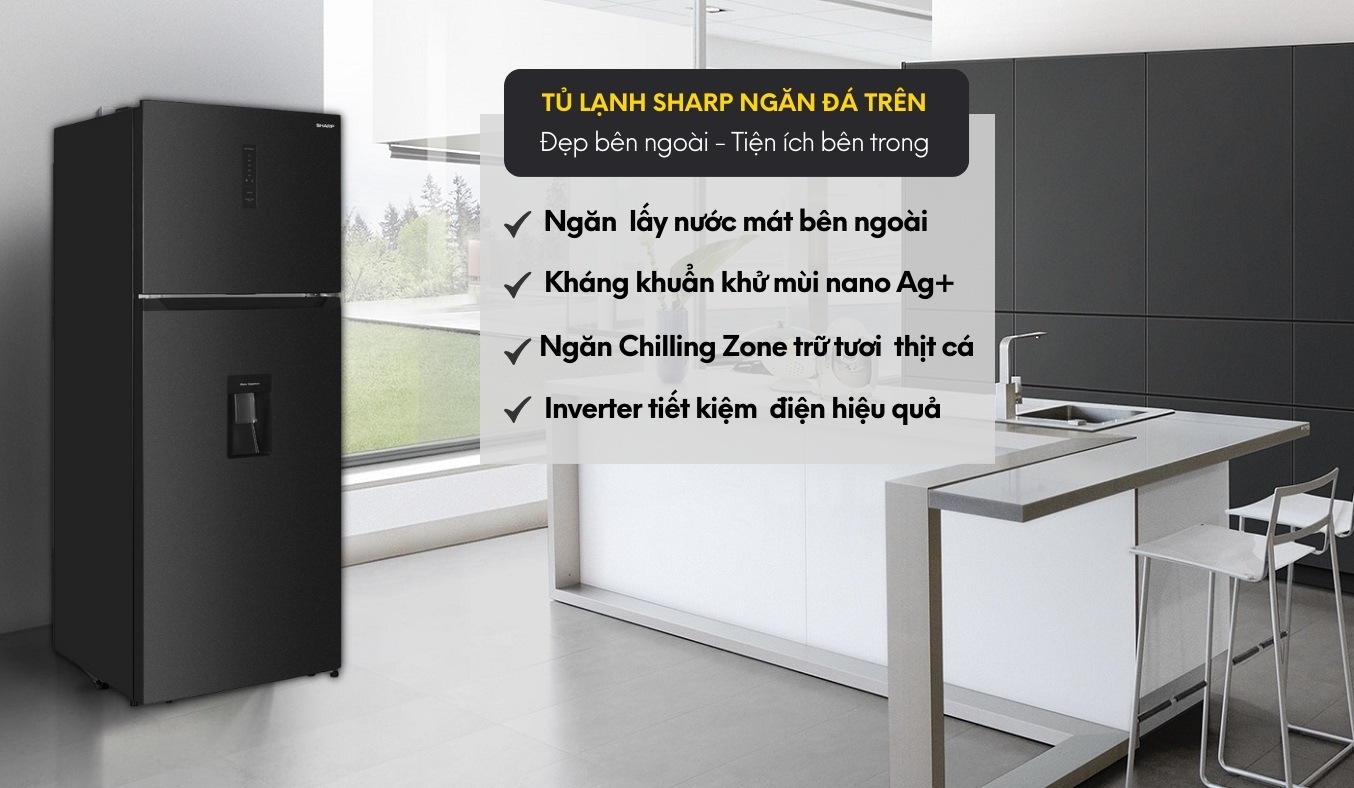 Tủ lạnh Sharp 2 cánh inverter 417 lít SJ-X417WD-DG 2023