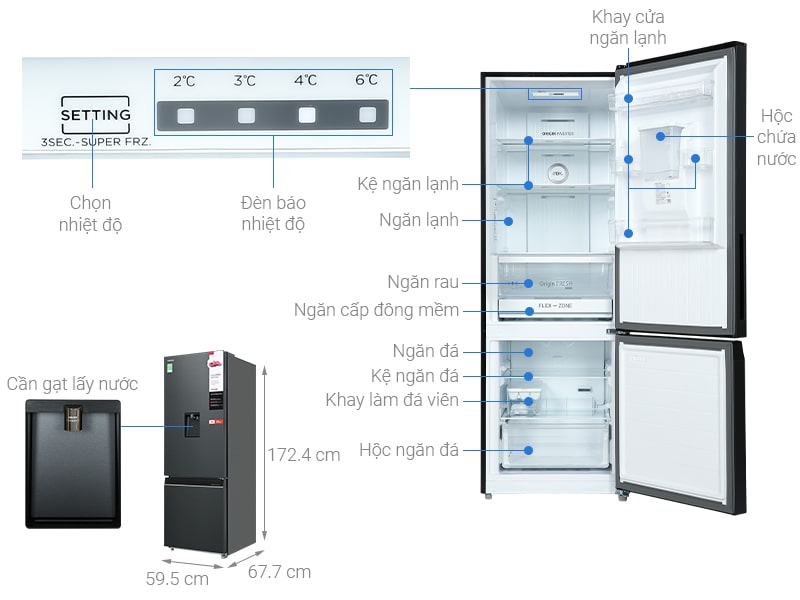 Tủ lạnh Toshiba GR-RB405WE-PMV(06)-MG inverter 322 lít