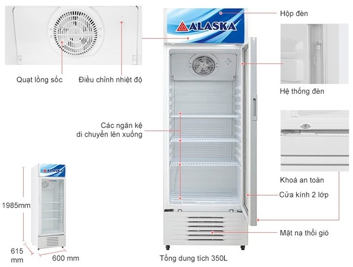 Tủ mát đứng Alaska 350L gas R600A LC-533H