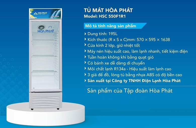 Tủ mát Hòa Phát 195 lít HSC550F1R1 giá rẻ