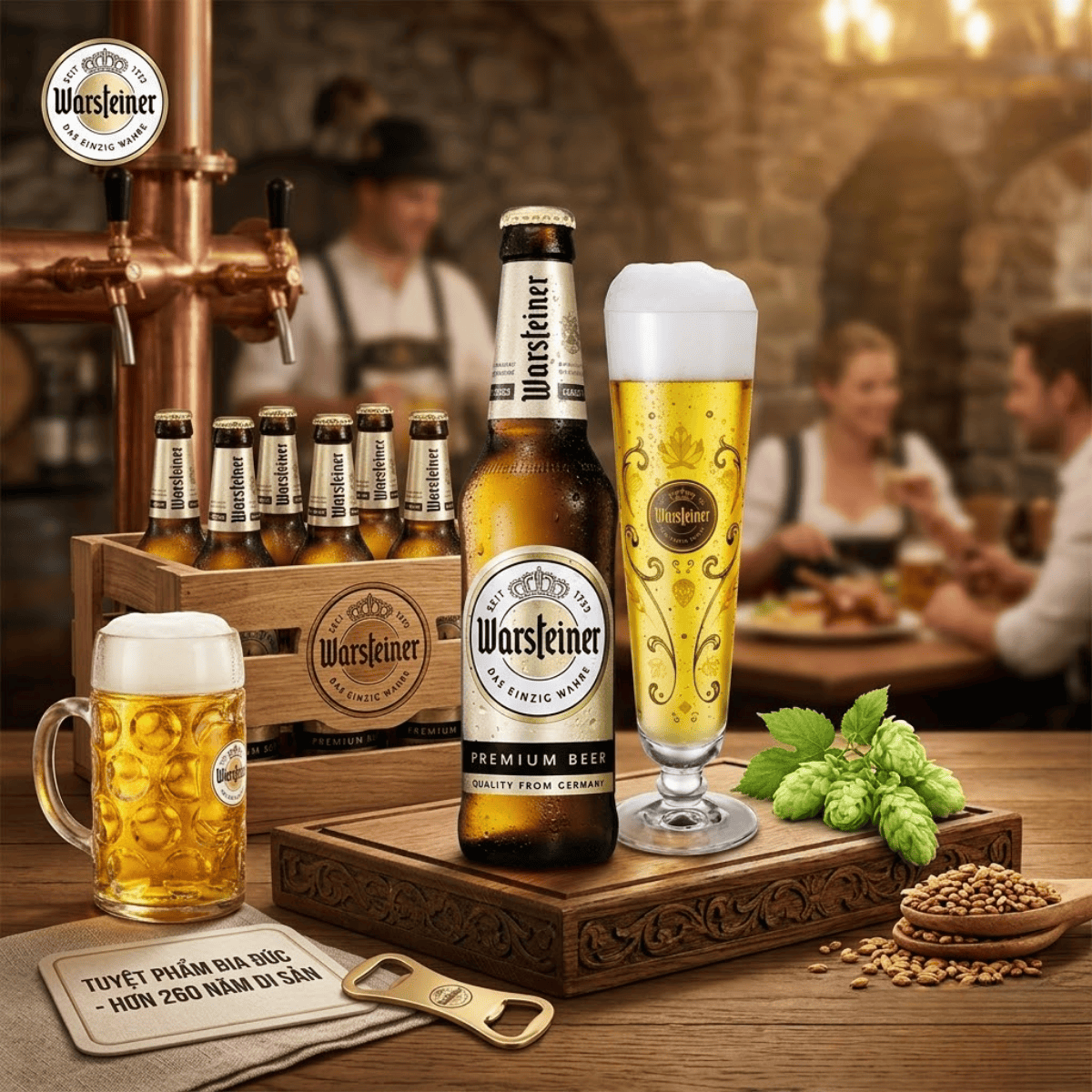 Bia Đức Warsteiner Pilsner 4,8% - Chai 330ml - Thùng 24