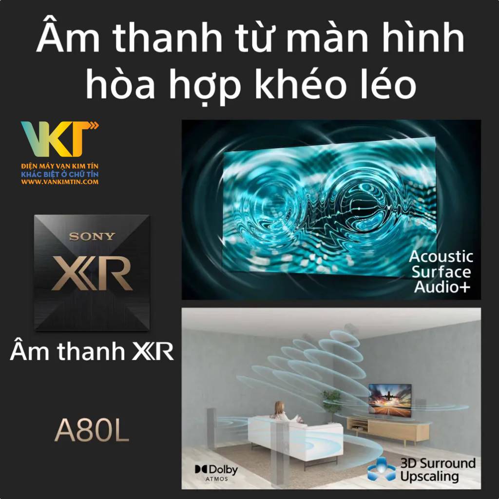 Google Tivi OLED Sony 4K 65 inch XR-65A80L - Acoustic Surface Audio+ tạo âm thanh chân thực, đa tầng