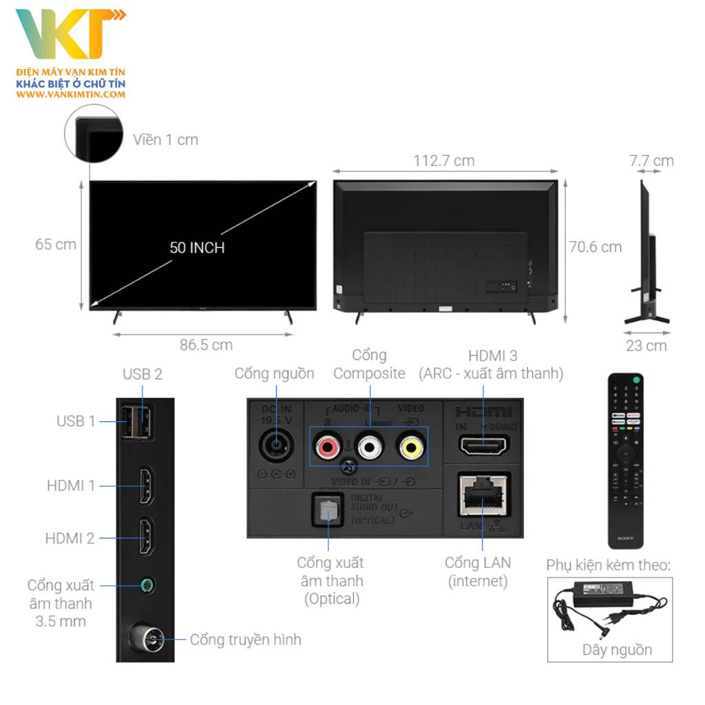 Google Tivi Sony 4K 50 inch KD-50X75K - Thông số kỹ thuật