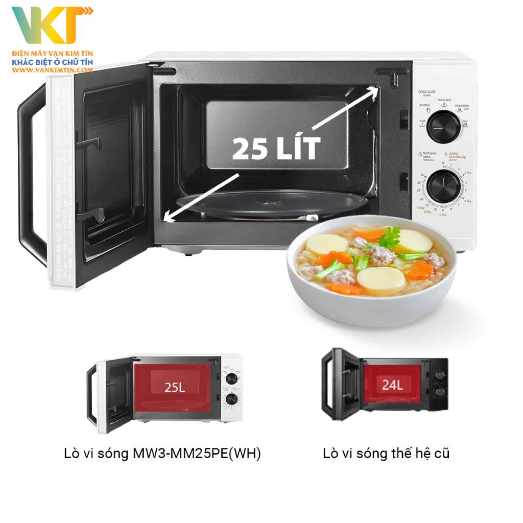 Lò vi sóng Toshiba MW3-MM25PE(WH) - Dung tích rộng rãi 25L, dễ dàng chế biến nhiều món ăn