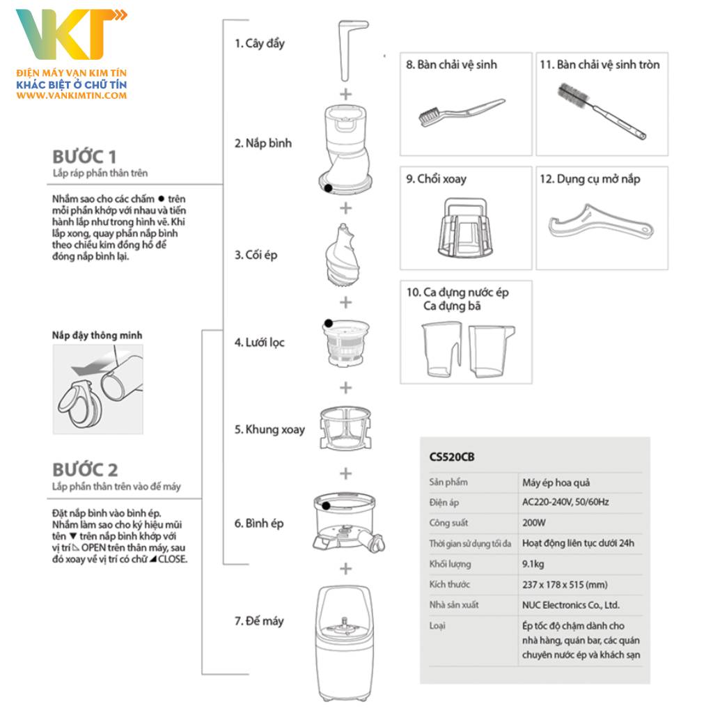 Máy ép trái cây tốc độ chậm Kuvings CS520CB - Thông số kỹ thuật