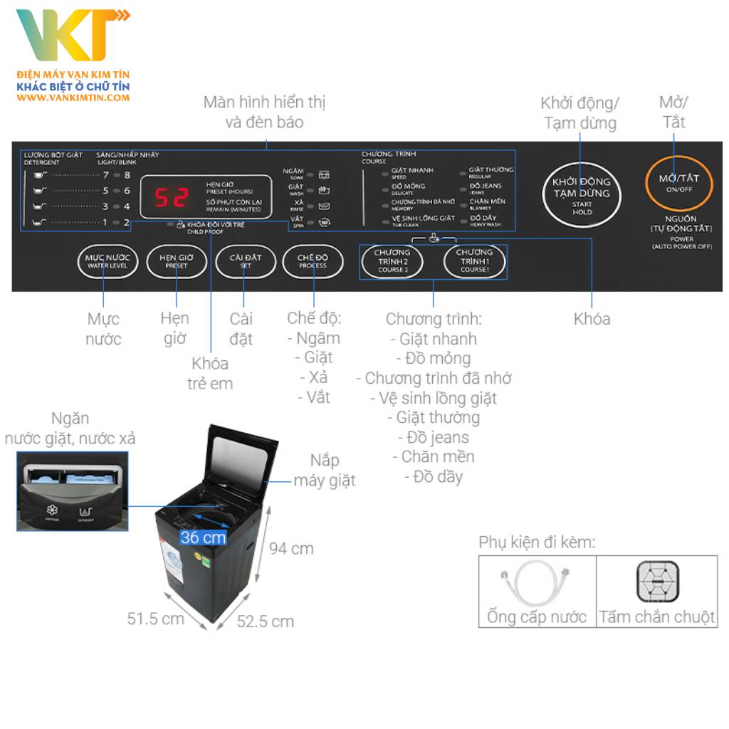 Máy giặt Toshiba 8 kg AW-M905BV(MK) - Thông số kỹ thuật