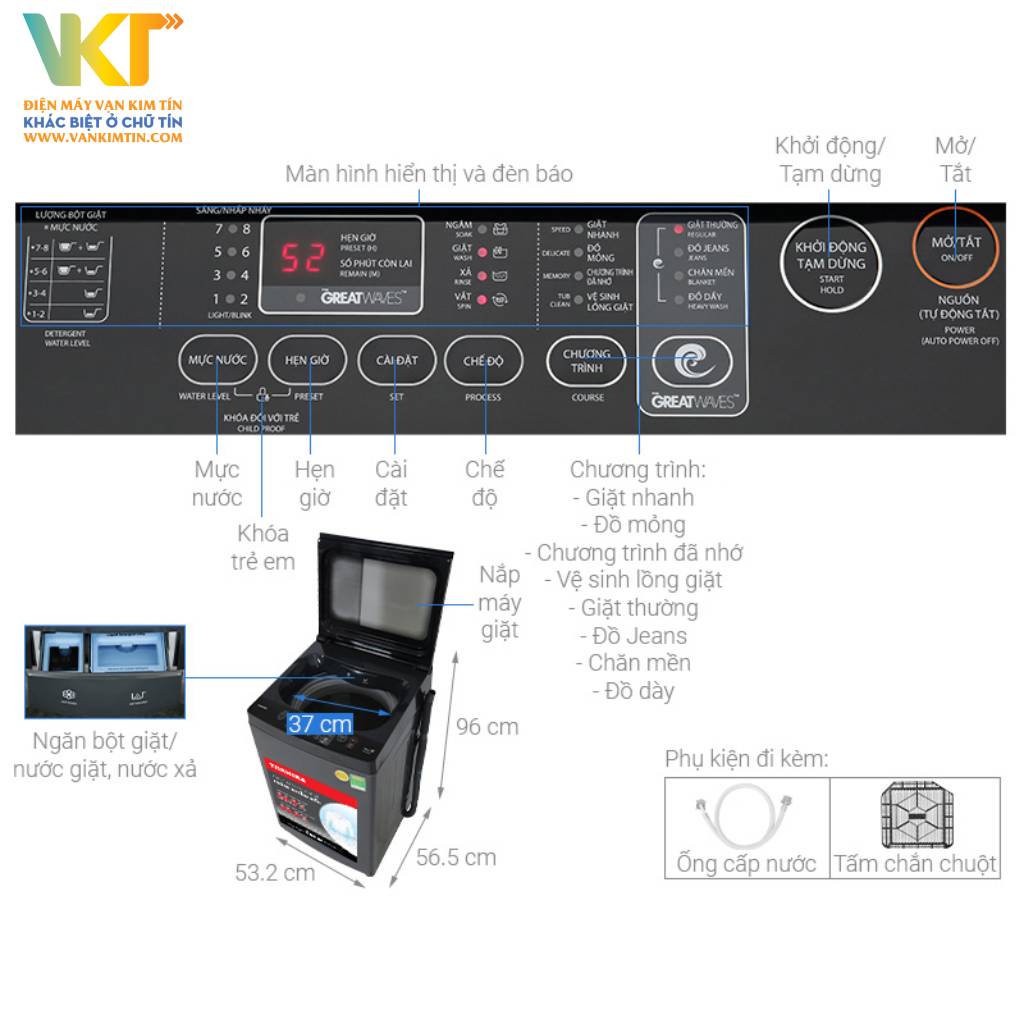 Máy giặt Toshiba 9 kg AW-M1000FV(MK) - Thông số kỹ thuật