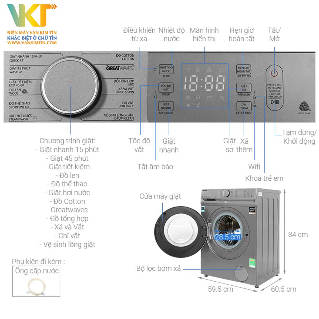 Máy giặt Toshiba Inverter 10.5 kg TW-BL115A2V(SS) - Thông số kỹ thuật