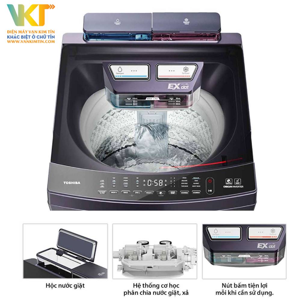 Máy giặt Toshiba Inverter 15 kg AW-DUHN1600LV(MG) - 1 lần nhấn, 1 lần giặt, siêu tiết kiệm thời gian