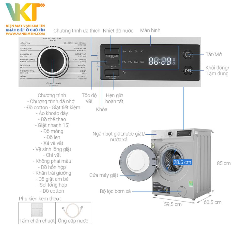 Máy giặt Toshiba Inverter 9.5 kg TW-BK105S3V (SK) - Thông số kỹ thuật