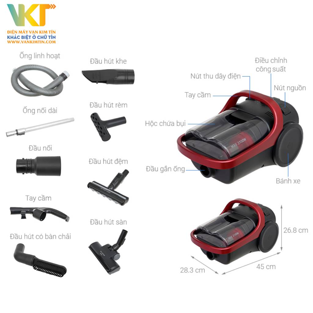 Máy hút bụi dạng hộp Panasonic MC-CL607RN49 - Thông số kỹ thuật