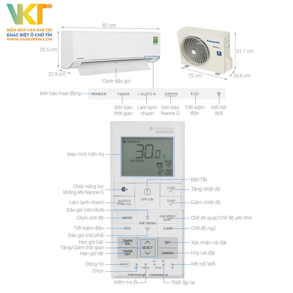 Máy lạnh Panasonic Inverter 1 HP CU/CS-XU9ZKH-8 - Thông số kỹ thuật