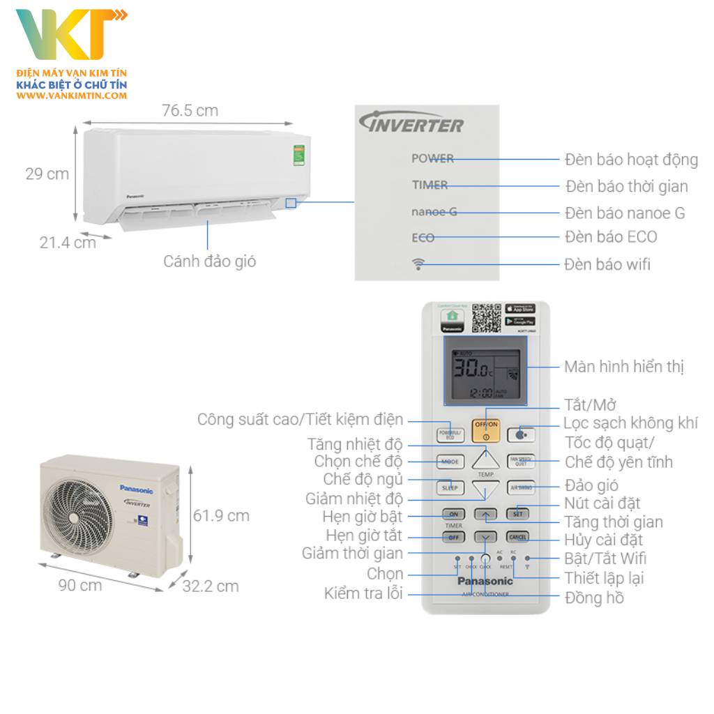 Máy lạnh Panasonic Inverter 2 HP CU/CS-PU18AKH-8 - Thông số kỹ thuật