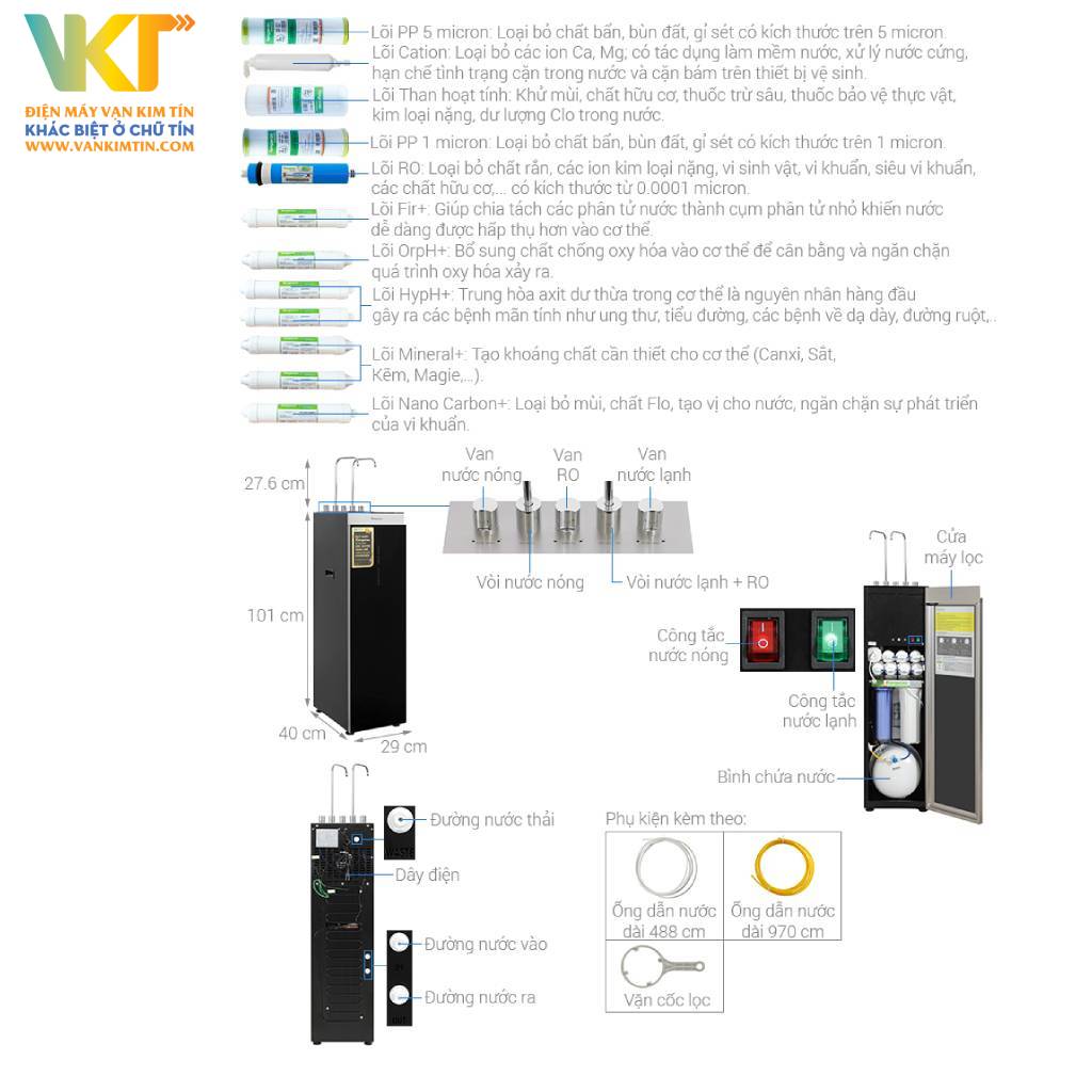 Máy lọc nước RO Hydrogen Kangaroo 10 lõi KG12A6 - Thông số kỹ thuật