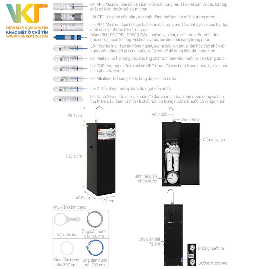 Máy lọc nước Toshiba TWP-NA1SVN(K) - Thông số kỹ thuật