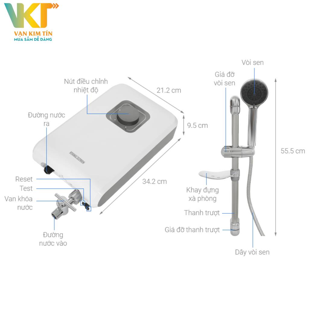 Máy nước nóng trực tiếp Stiebel Eltron 4500W DS 45 EC - Thông số kỹ thuật