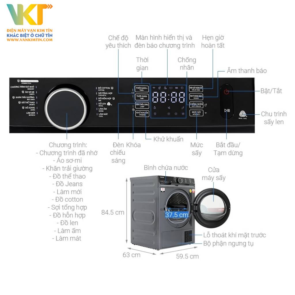 Máy sấy Toshiba Inverter 10 kg TD-BK110GHV(MK) - Thông số kỹ thuật