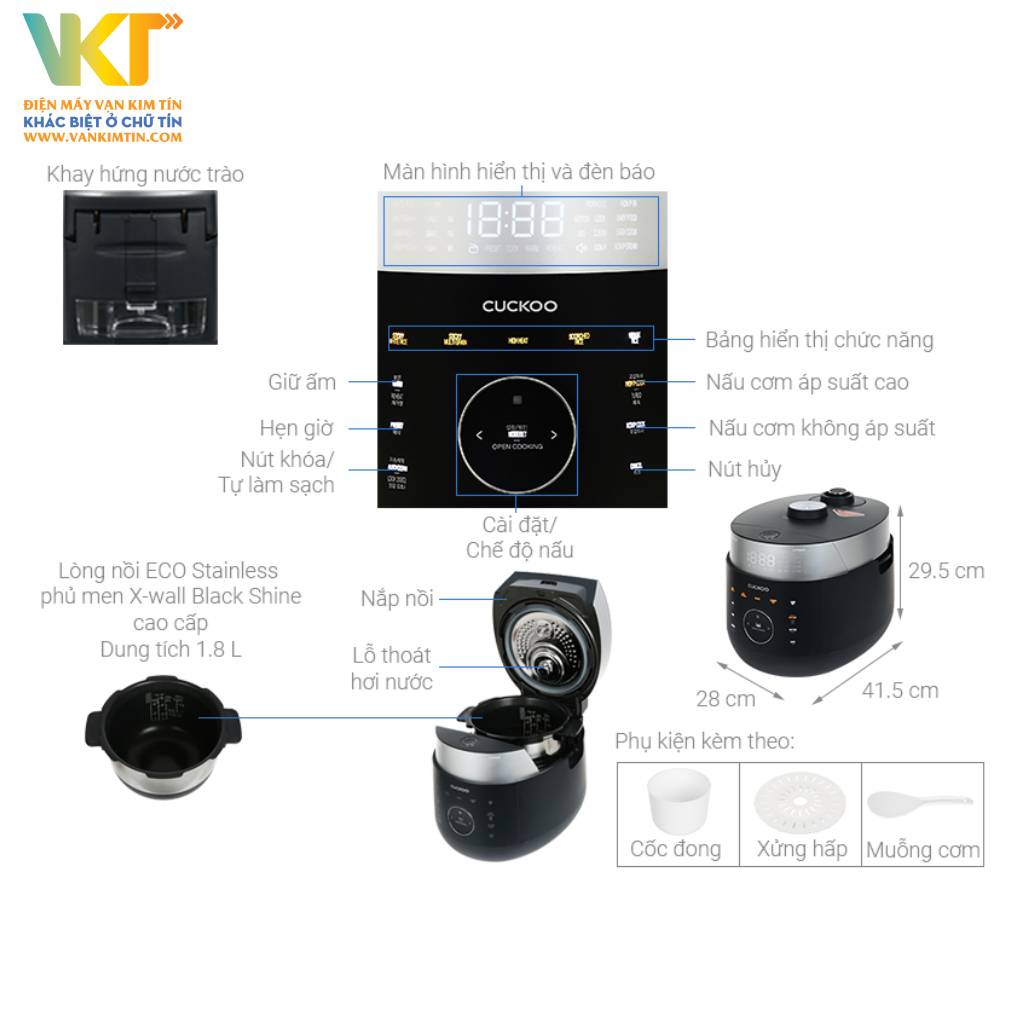 Nồi cơm áp suất cao tần Cuckoo 1.8 lít CRP-LHTR1009F Đen - Thông số kỹ thuật