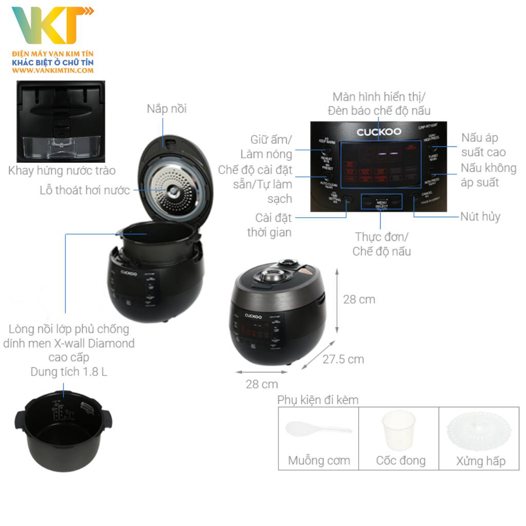Nồi cơm điện tử cao tần áp suất Cuckoo 1.8 lít CRP-RT1008F/BKTSVNCV - Thông số kỹ thuật