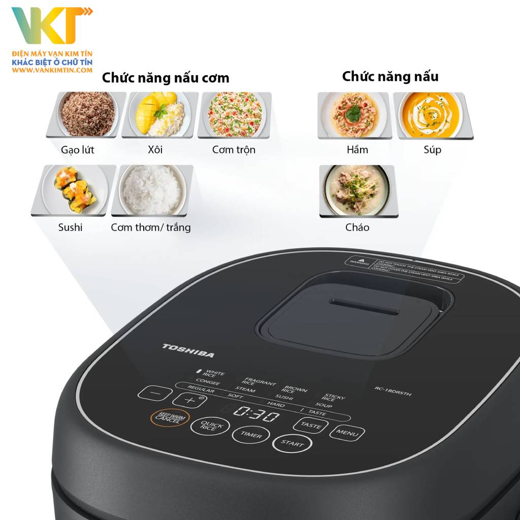 Nồi cơm điện tử Toshiba 1.8 lít RC-18DR4TVN(H) - Bảng điều khiển dễ thao tác với 10 chương trình được cài đặt sẵn