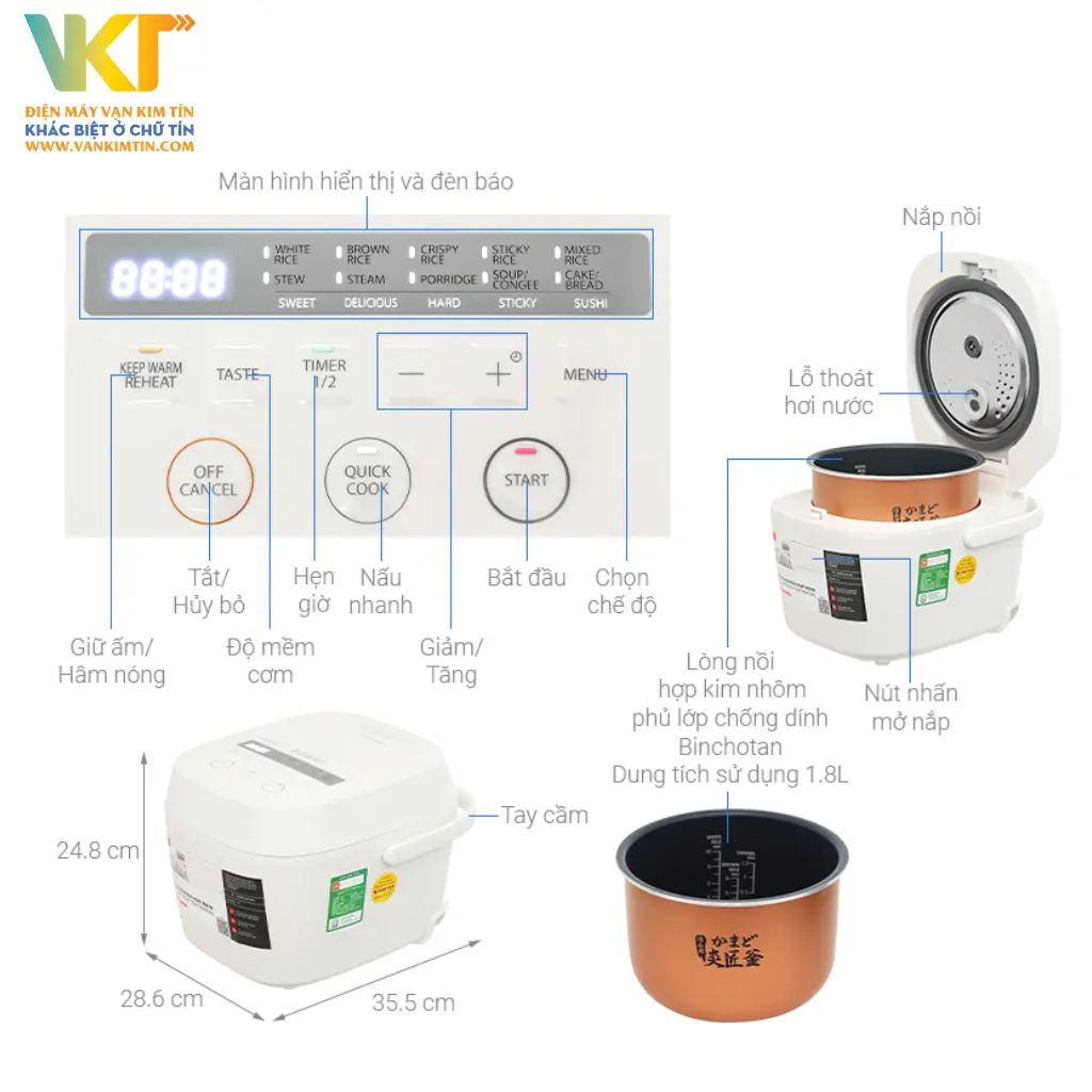 Nồi cơm điện tử Toshiba RC-18DR5UVN(W) - Thông số kỹ thuật