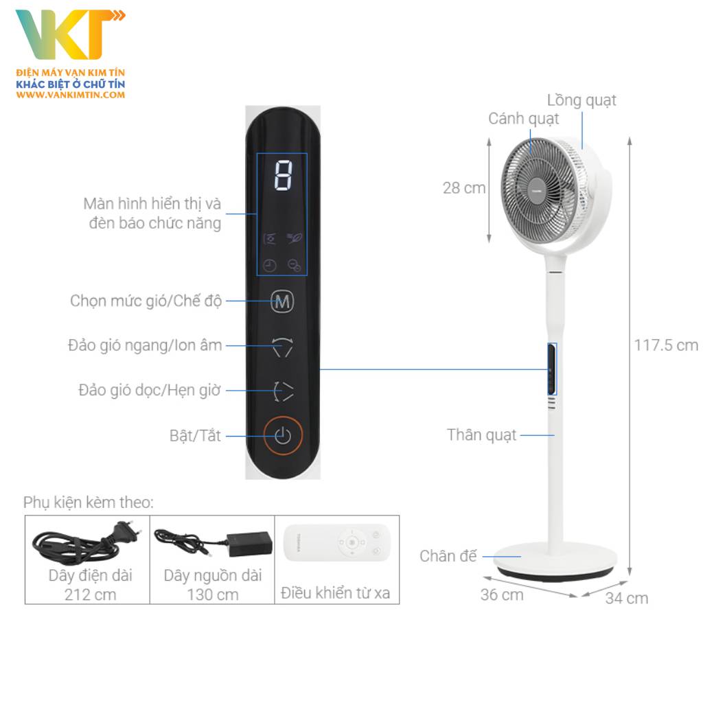 Quạt tuần hoàn Toshiba F-DSC50XVN(W) - Thông số kỹ thuật