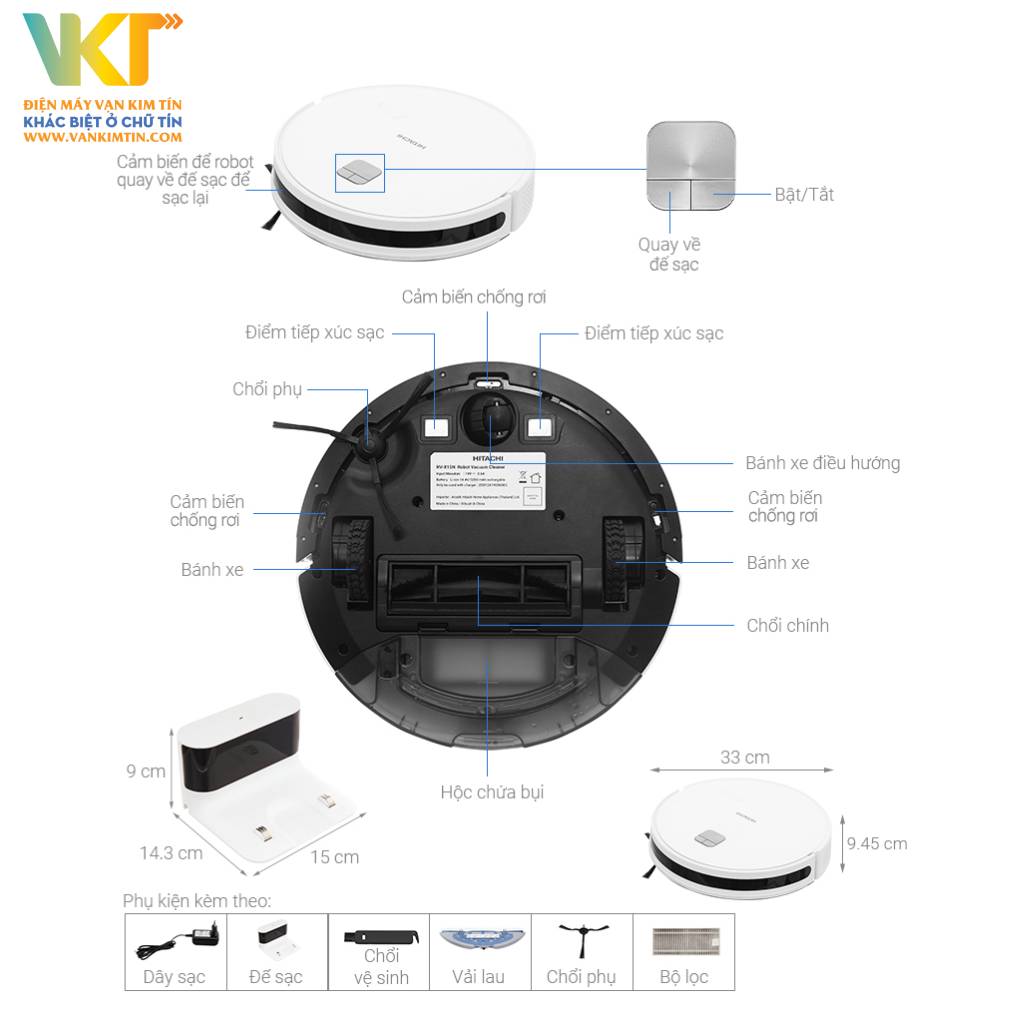 Robot hút bụi lau nhà Hitachi RV-X15N - Thông số kỹ thuật