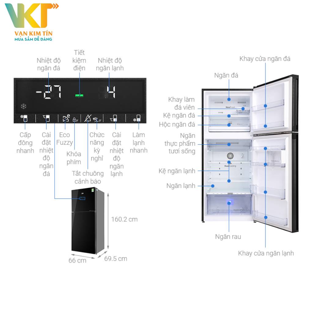 Tủ lạnh Beko Inverter 340 lít RDNT371E50VZGB - Thông số kỹ thuật