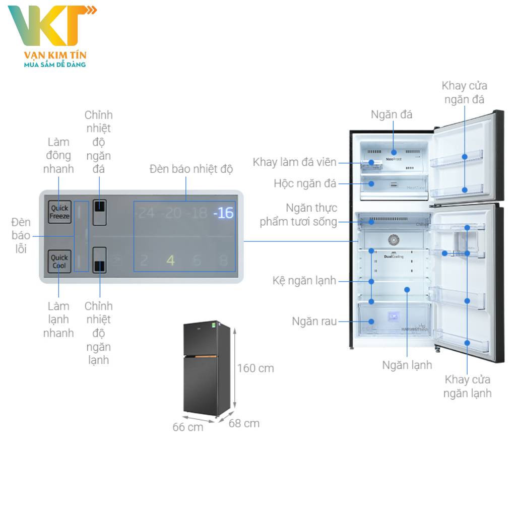 Tủ lạnh Beko Inverter 340 lít RDNT371I50VK - Thông số kỹ thuật