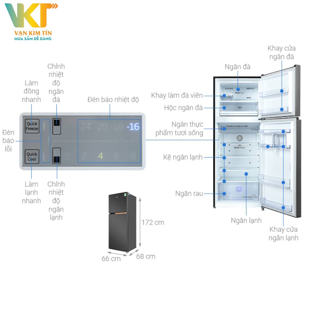 Tủ lạnh Beko Inverter 375 lít RDNT401I50VK
