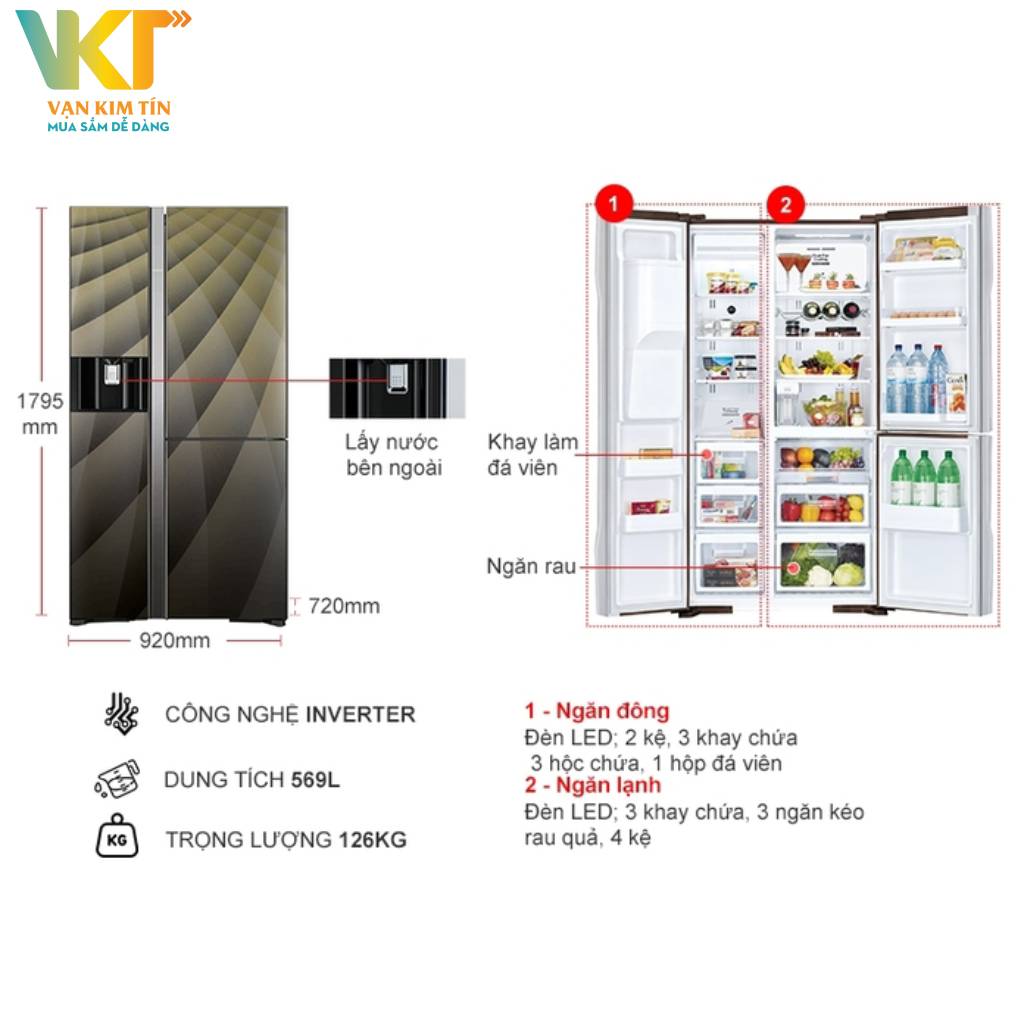 Tủ lạnh Hitachi Inverter 569 lít R-FM800XAGGV9X DIA - Thông số kỹ thuật