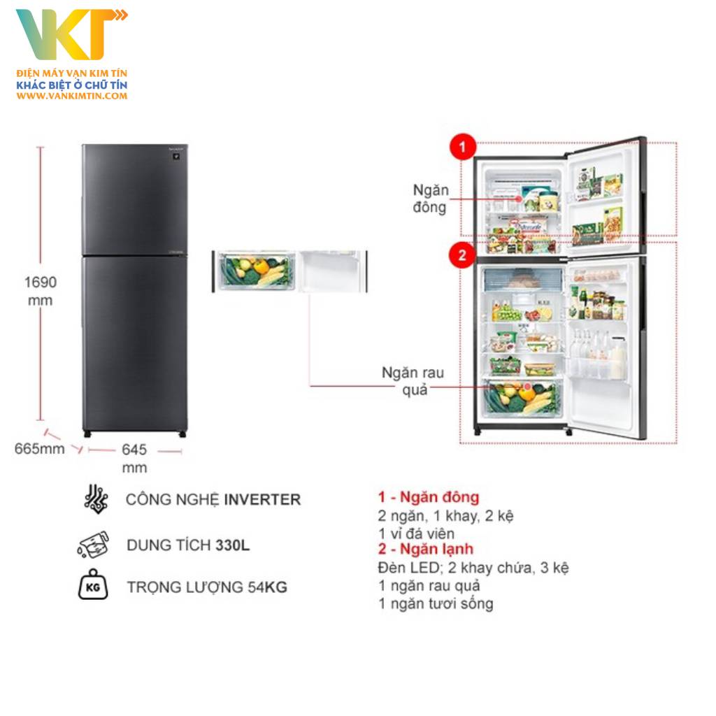 Tủ lạnh Sharp Inverter 330 lít SJ-XP352AE-DS - Thông số kỹ thuật