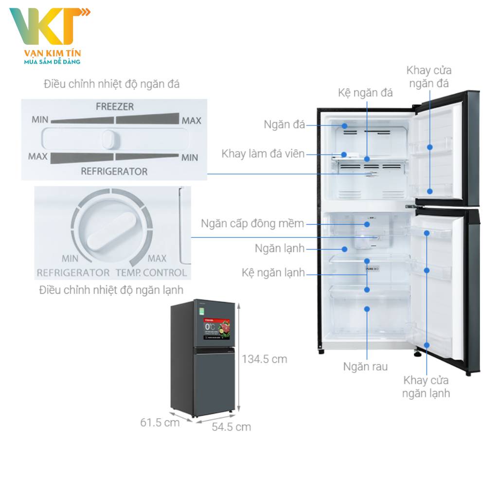 Tủ lạnh Toshiba Inverter 194 lít GR-RT252WE-PMV(52) - Thông số kỹ thuật