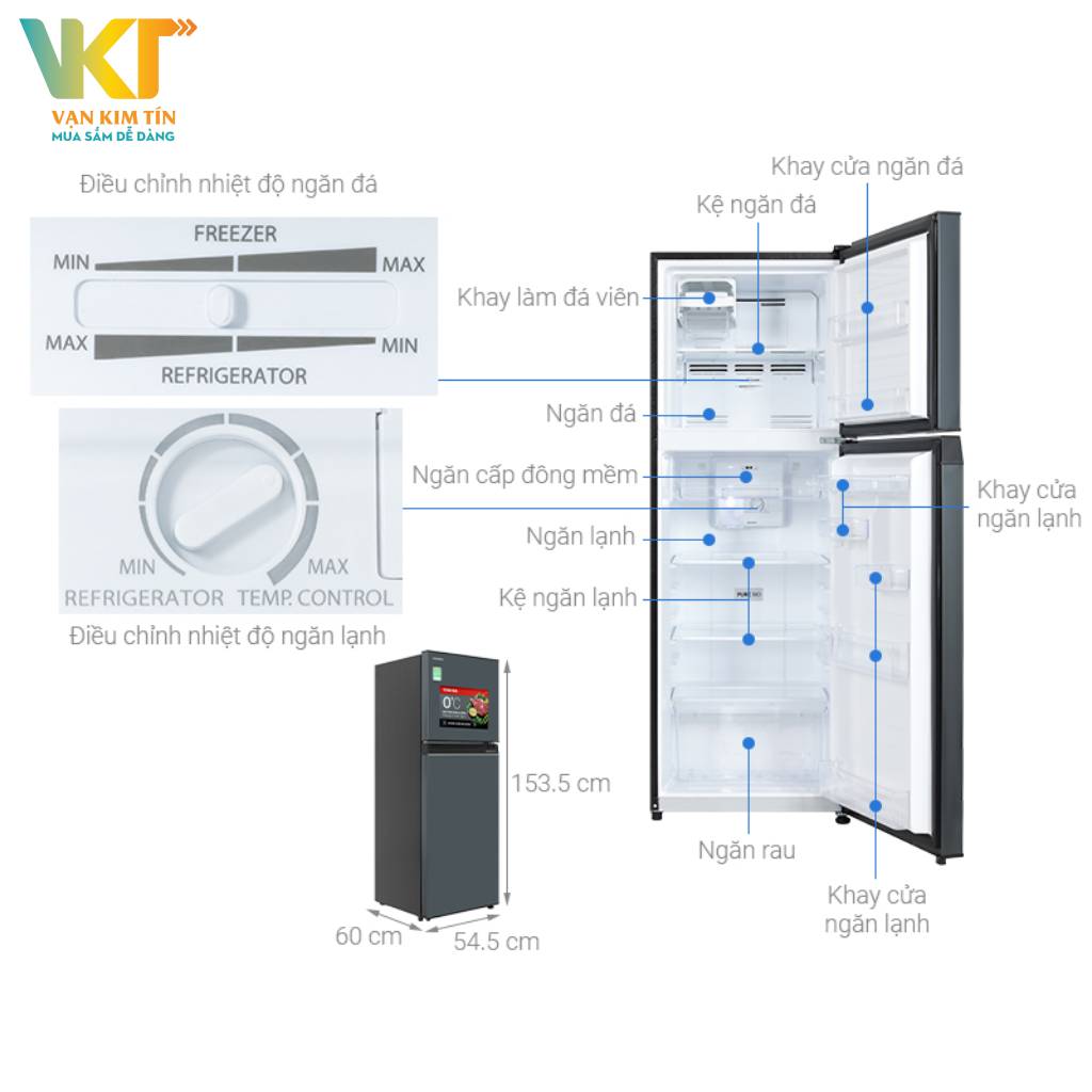 Tủ lạnh Toshiba Inverter 233 lít GR-RT303WE-PMV(52) - Thông số kỹ thuật