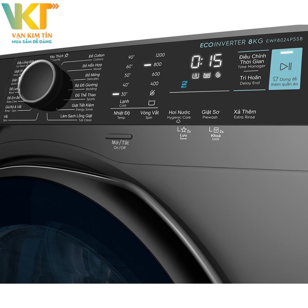 Máy giặt Electrolux Inverter 8 kg EWF8024P5SB - 15 chương trình giặt cài sẵn, tùy chọn bằng nút xoay