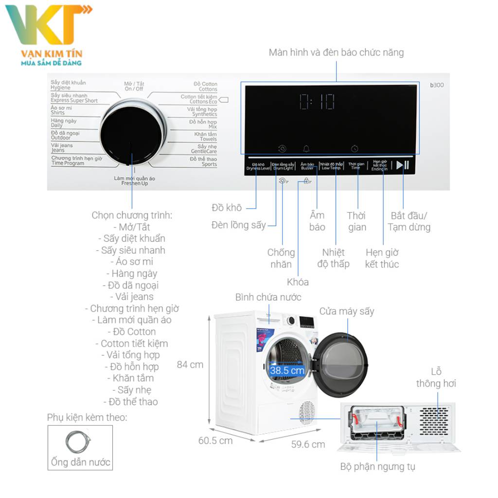 Máy sấy ngưng tụ Beko 9 kg B3T4319W