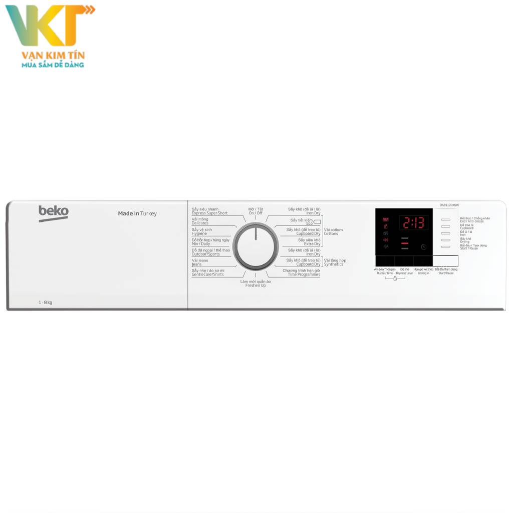 Máy sấy thông hơi Beko 8 kg DA8112RX0W - Bảng điều khiển song ngữ Việt - Anh, dễ dàng sử dụng