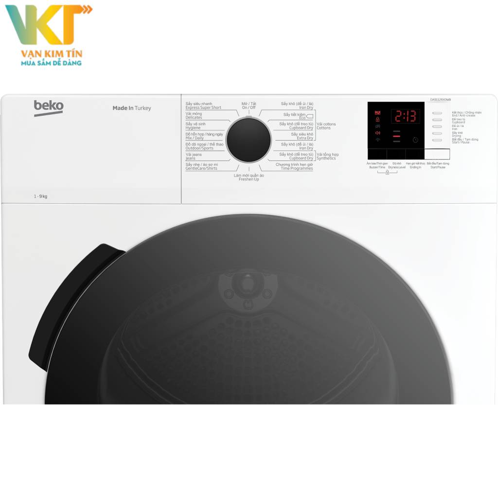 Máy sấy thông hơi Beko 9 kg DA9112RX0 - Dễ dàng chọn lựa chương trình giặt, tiện quan sát nhờ màn hình LED