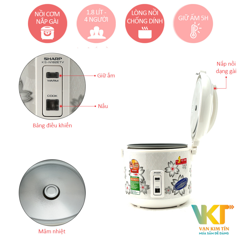 Nồi cơm điện Sharp 1.8 lít KS-N182ETV