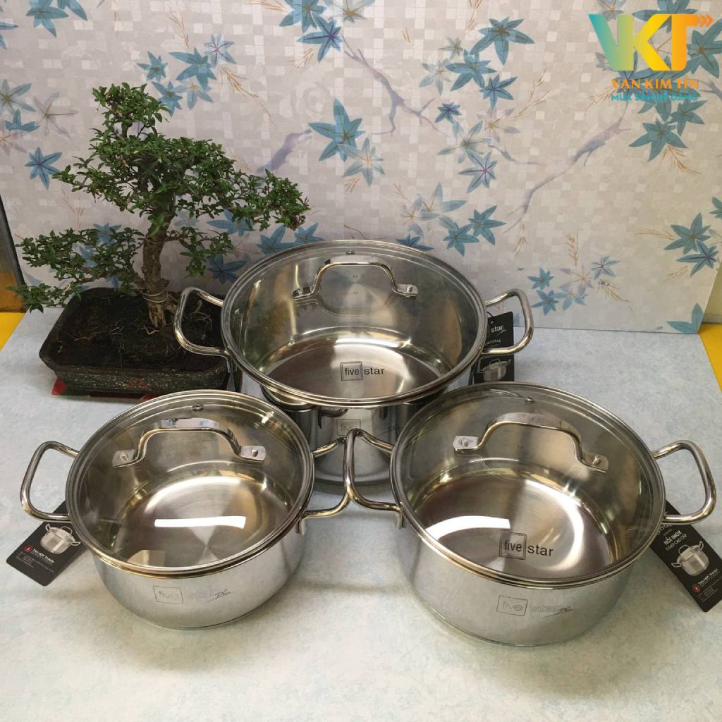 Nồi inox 304 5 đáy nắp kính Fivestar